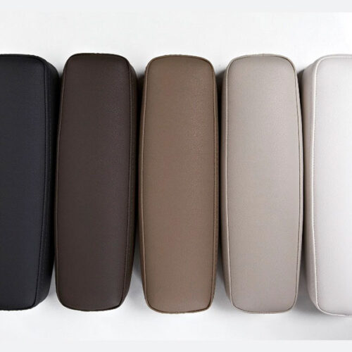 Die Farbpalette der gymna.ONE Liegenserie v.l.n.r.: Carbon / Darkwood / Taupe / Patina / Ivory